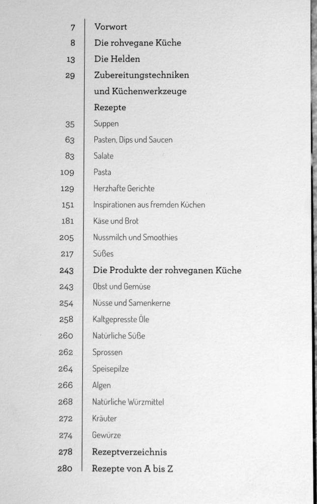 RohVegan Inhaltsverzeichnis